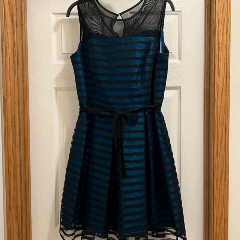Elegant Black and Blue Striped Dress